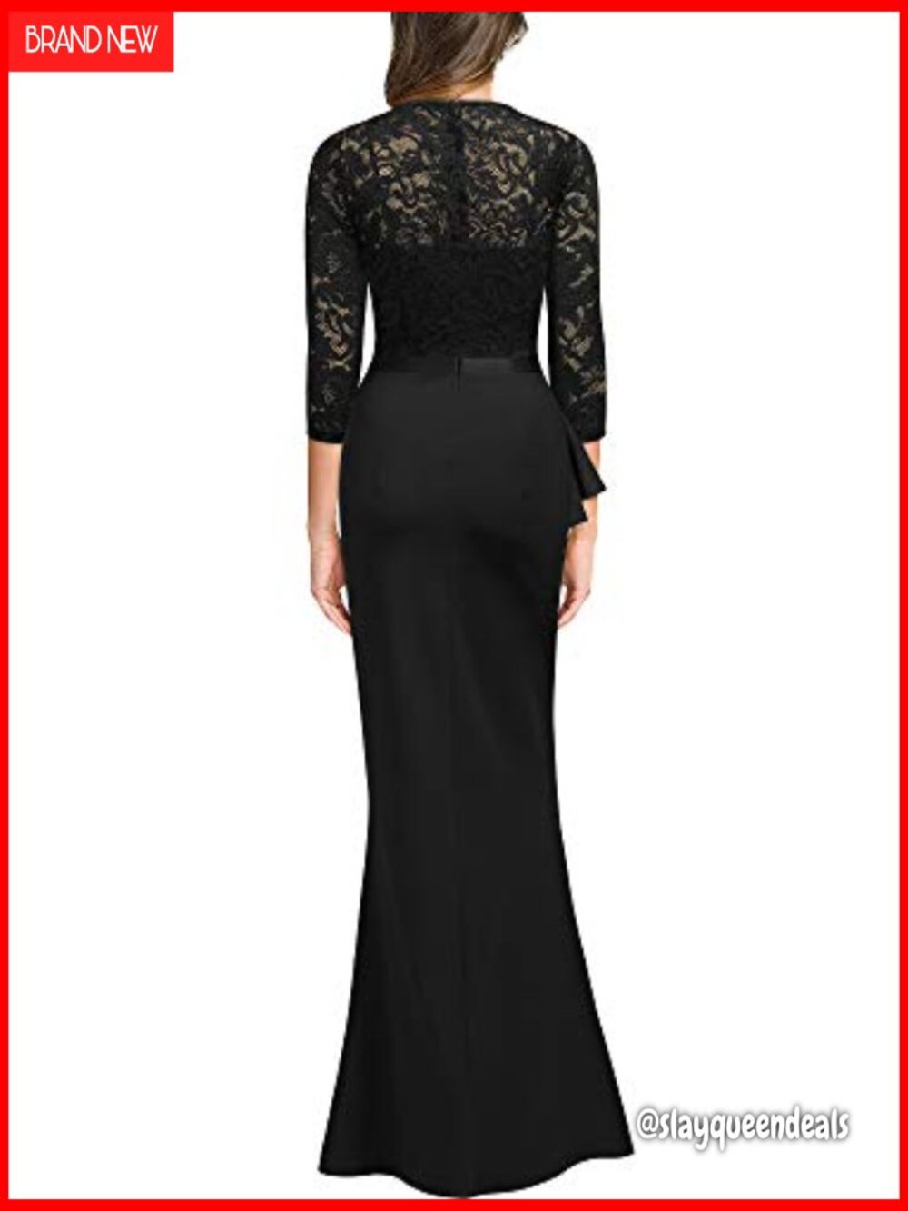 Vintage Floral Lace Ruffle Half Sleeve Evening Party Formal Long Dress - Picture 2 of 7